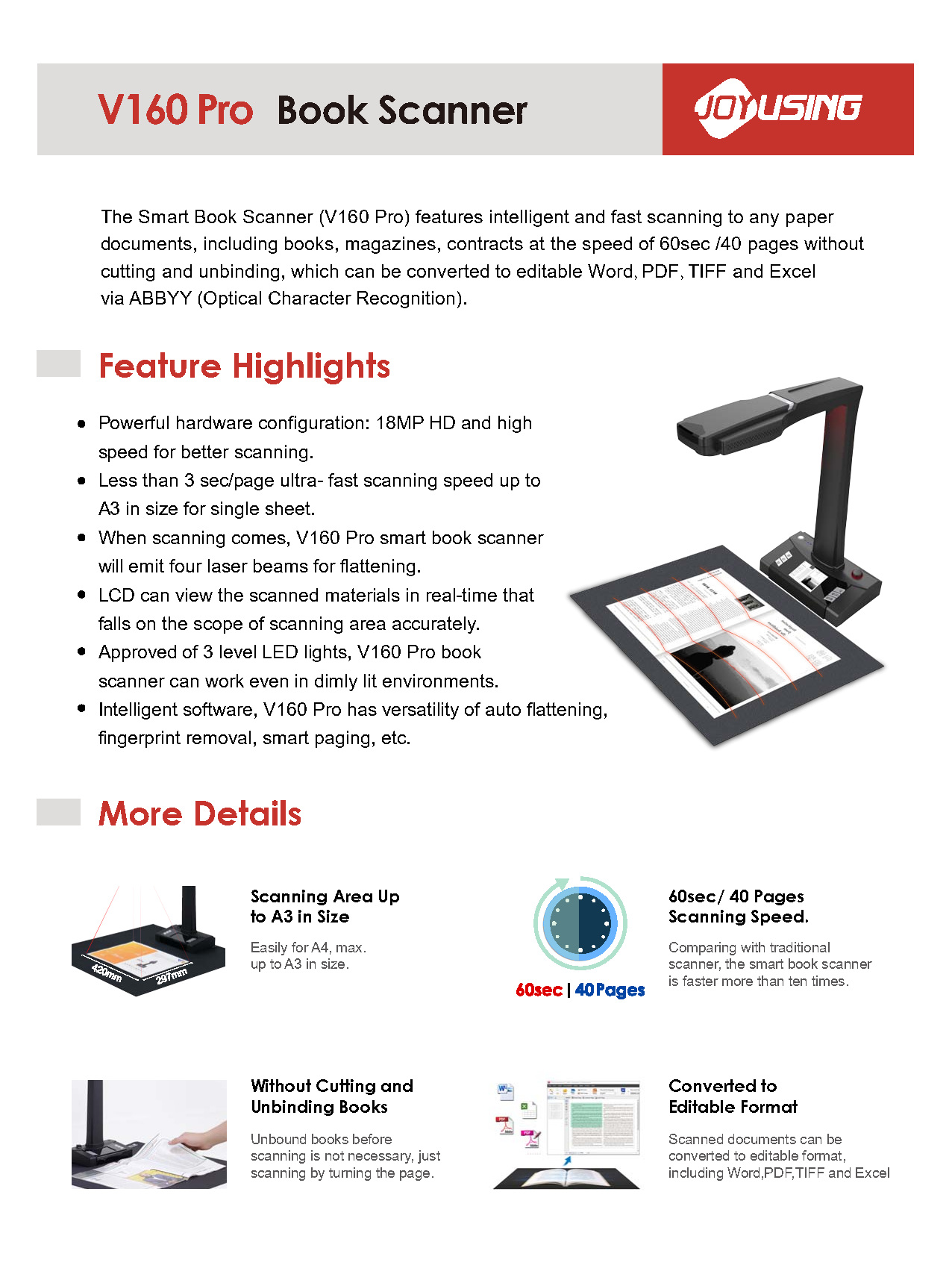 Joyusing Book Document Scanner V160 Pro